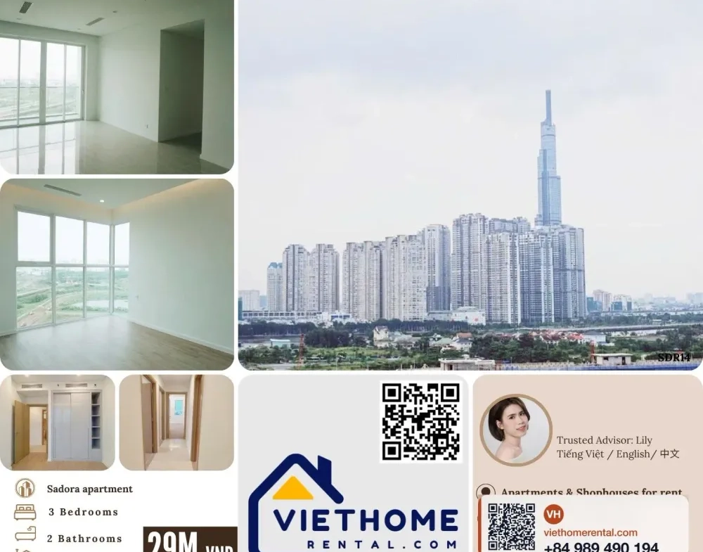 3-Bedroom Apartment for Rent at Sadora Thu Thiem – Block C – 29 Million VND/Month