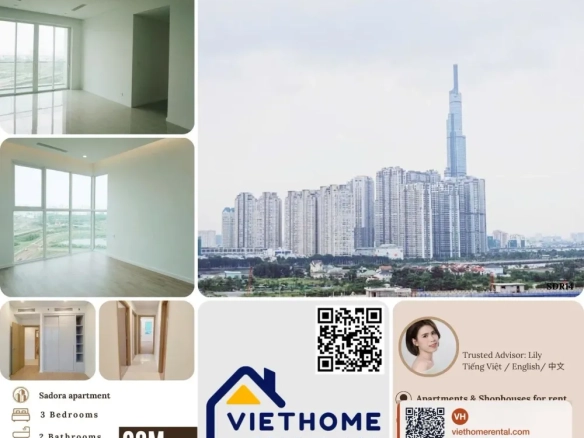 3-Bedroom Apartment for Rent at Sadora Thu Thiem – Block C – 29 Million VND/Month