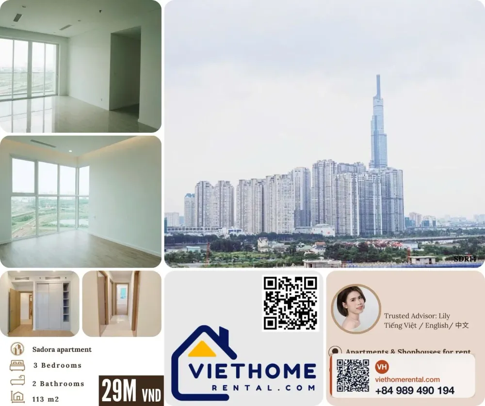 3-Bedroom Apartment for Rent at Sadora Thu Thiem – Block C – 29 Million VND/Month