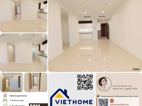 Rent 3-Bedroom Apartment Sadora Thu Thiem Block C, Premium Furnished – 29M VND/Month