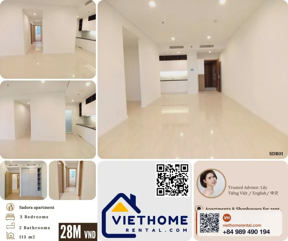 Rent 3-Bedroom Apartment Sadora Thu Thiem Block C, Premium Furnished – 29M VND/Month Rent 3-Bedroom Apartment Sadora Thu Thiem Block C, Premium Furnished – 29M VND/Month